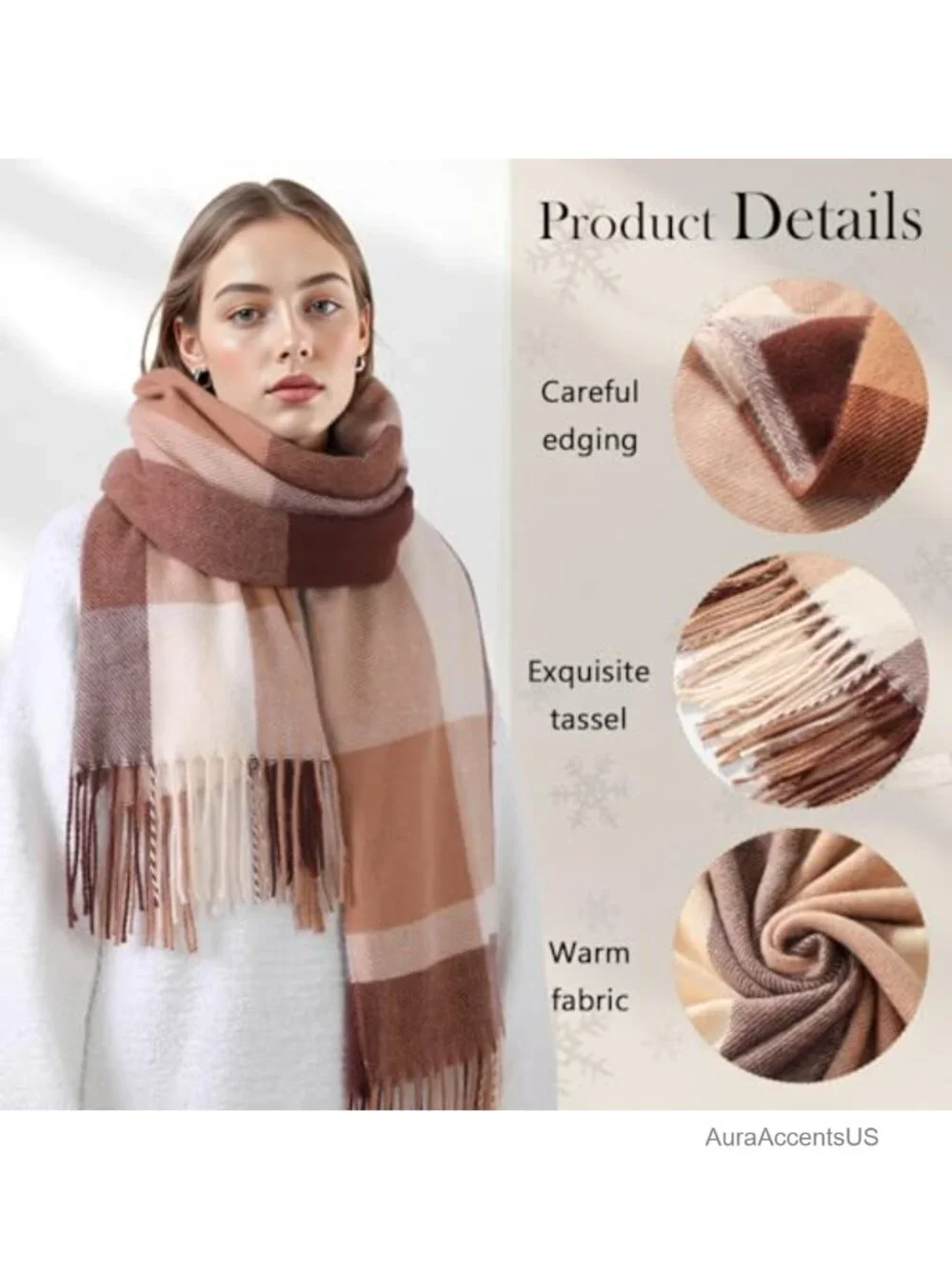 Winter Scarf for Women Cashmere Feel Long Oversized Plaid Fringe